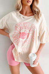"Feelin' Groovy" Distressed Graphic T-Shirt (Vanilla)