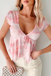 Kissed By Flowers Floral Mesh Babydoll Top (Pink)