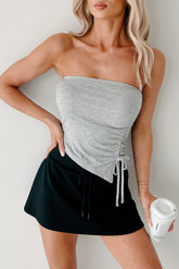 Count Me In Side Ruched Asymmetric Tube Top (Light Grey)