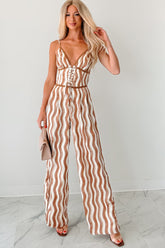 Keep It Groovy Striped Wide Leg Jumpsuit (Mocha Combo)