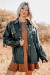 Creating Moments Faux Leather Fringe Jacket (Black)