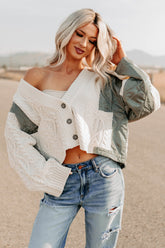 Latte Layers Quilted Cable Knit POL Cardigan (Natural/Olive)