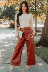 More Than Usual Wide-Leg Faux Leather Pant (Camel)