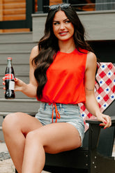 Ease & Elevate Sleeveless Drawstring Hem Top (Tomato)