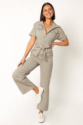 Demi Contrast Stitch Jumpsuit - Olive