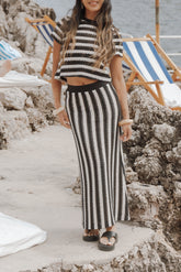 Jaden Knit Skirt Set - Black/White Stripe