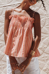 Carson Pleated Top - Peach Stripe