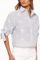 Floriana Tie Sleeve Shirt - Blue Stripe