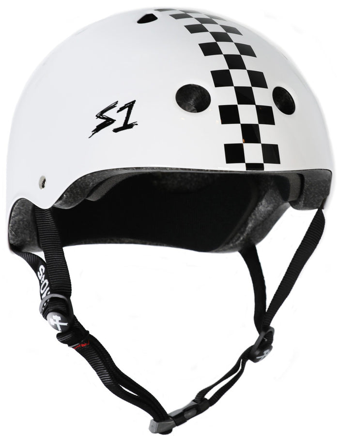 S1 Mega Lifer Helmet - WHITE GLOSS W/ CHECKERS