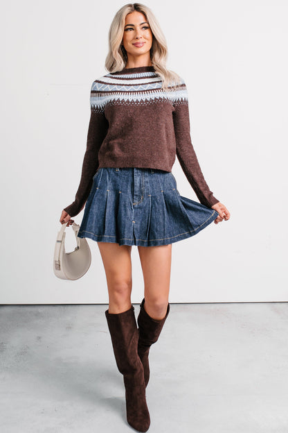 Could Be Us Pleated Glittery Denim Mini Skirt (Indigo)