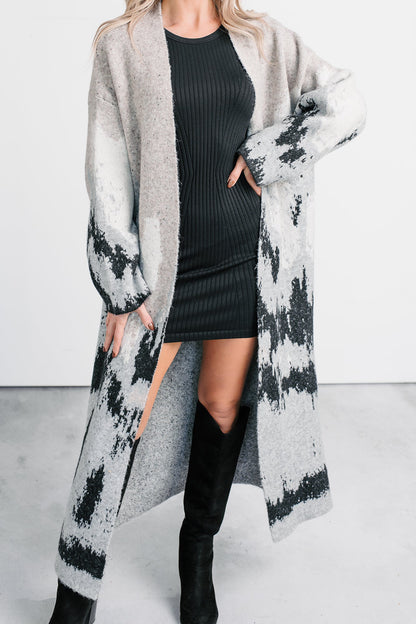 Alpine Trail Abstract Mountain Duster Cardigan (Oatmeal)