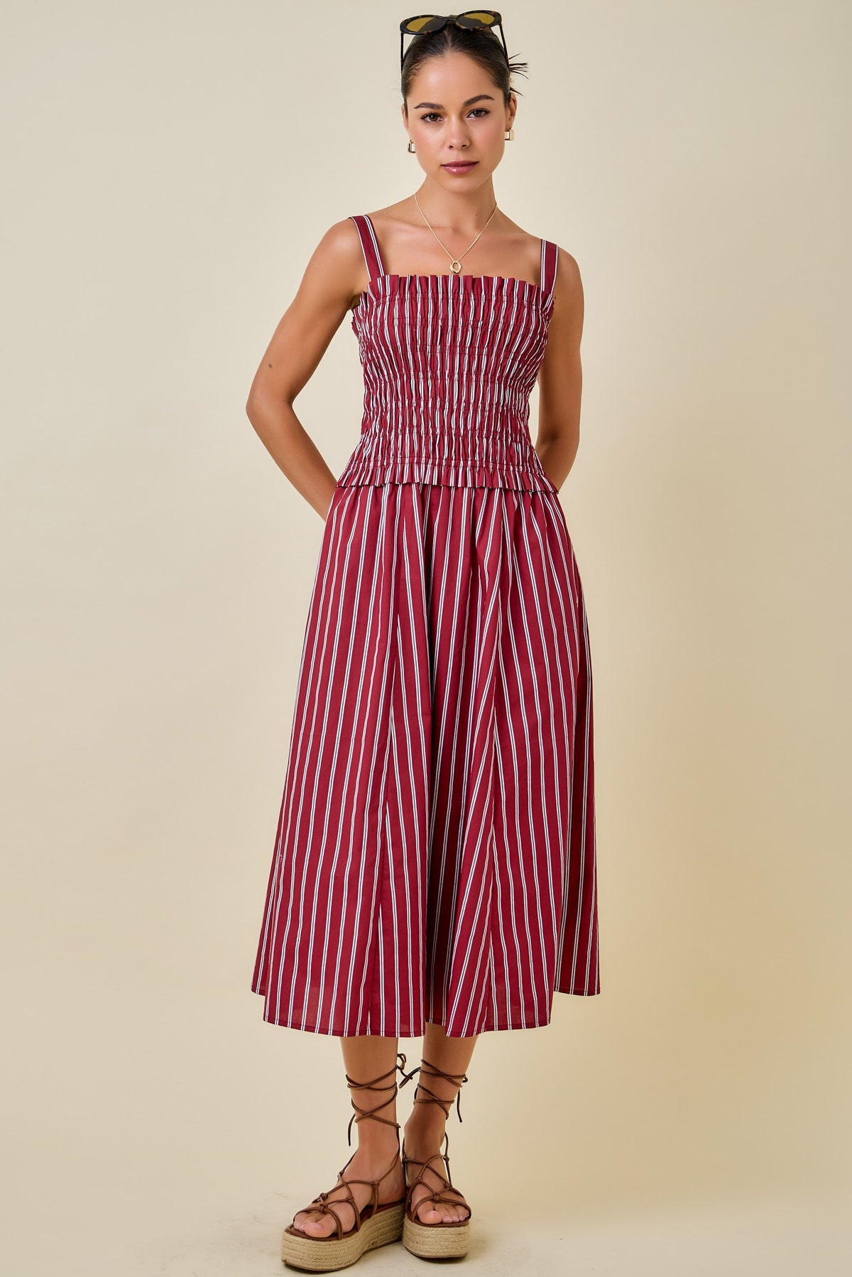 Avery Striped Smocked Midi Dress