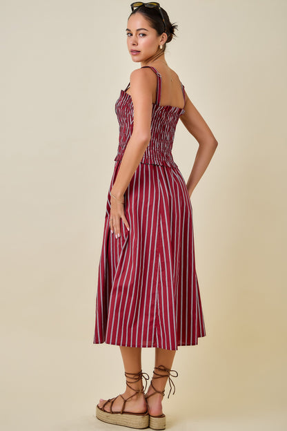 Avery Striped Smocked Midi Dress