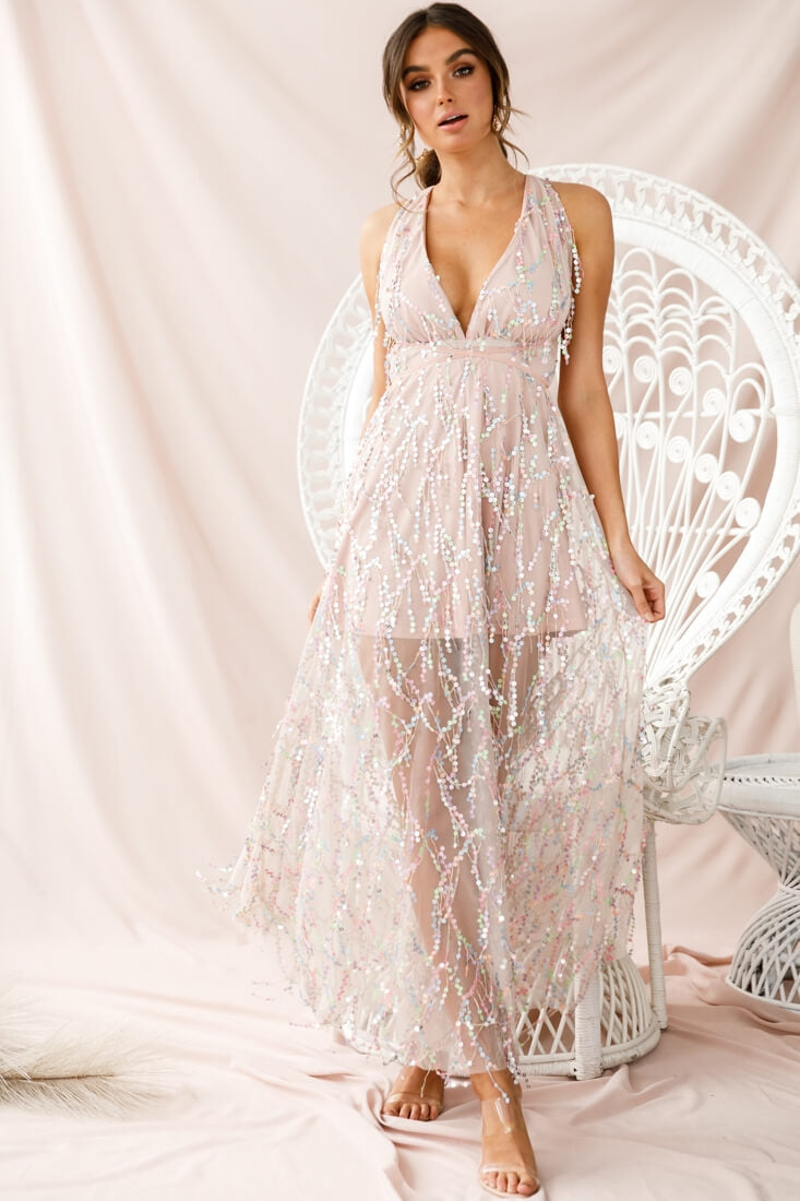 Tiara Sequin Maxi Dress Pink Champagne