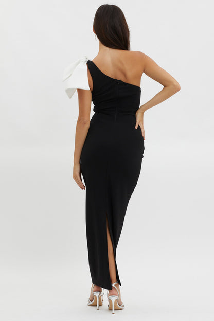 Tiffany One-Shoulder Bow Maxi Dress Black