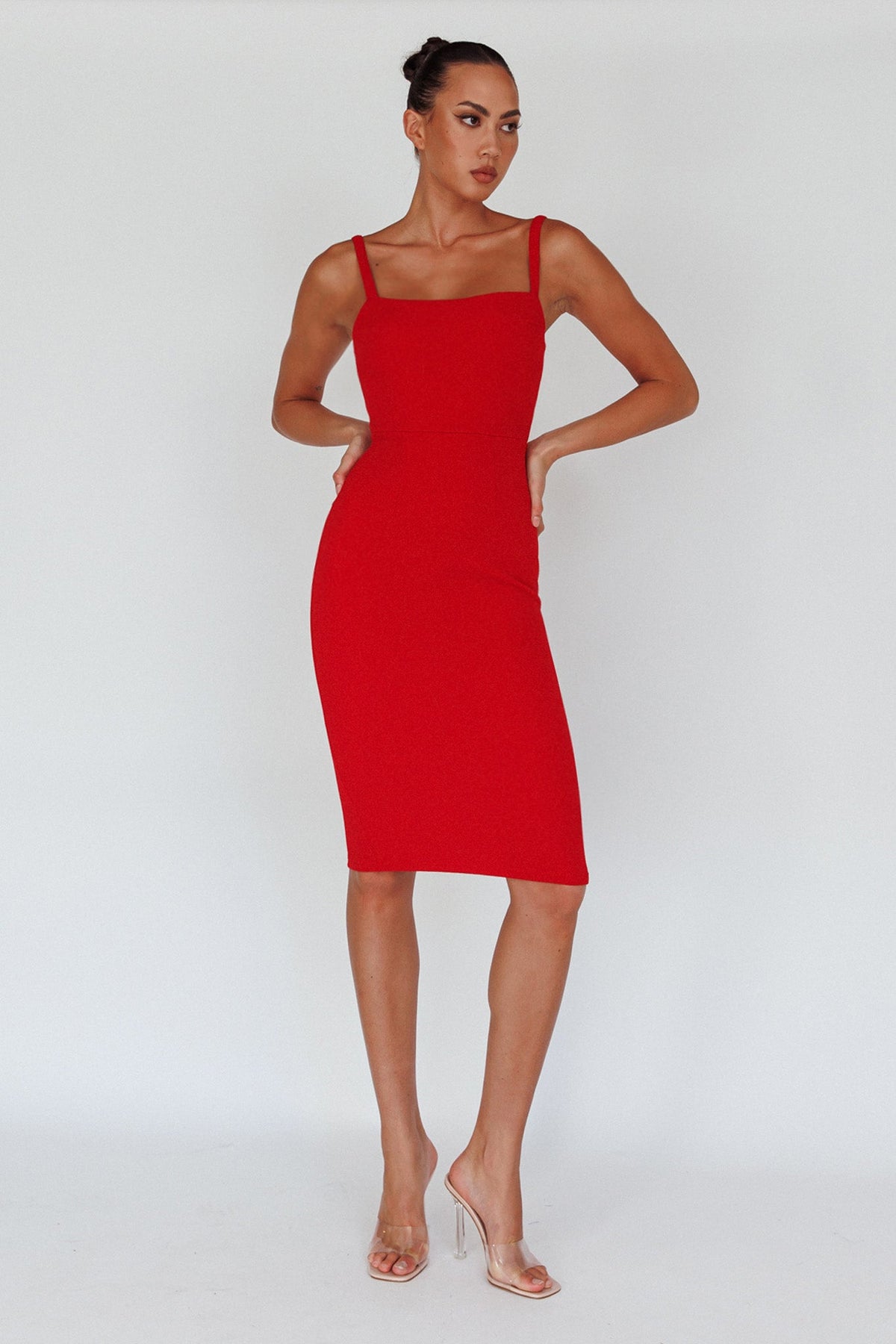 Georgia Square Neckline Midi Dress Red
