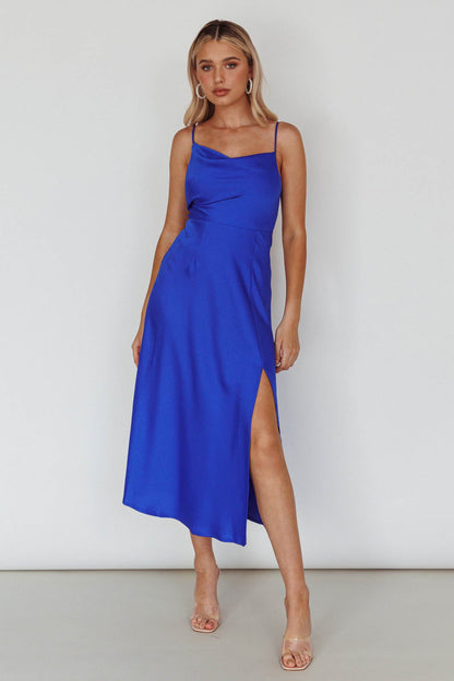 Suki Front Split Midi Dress Royal Blue