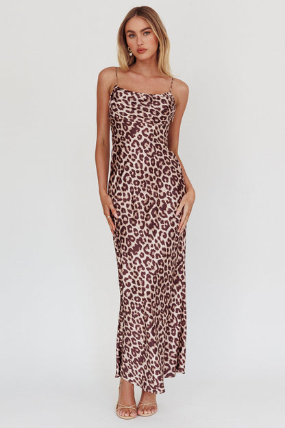 Well Versed Pleated Bust Maxi Dress Leopard