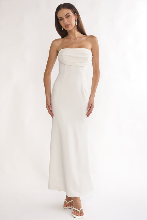 Well Versed Strapless Pleat Bust Maxi Dress White