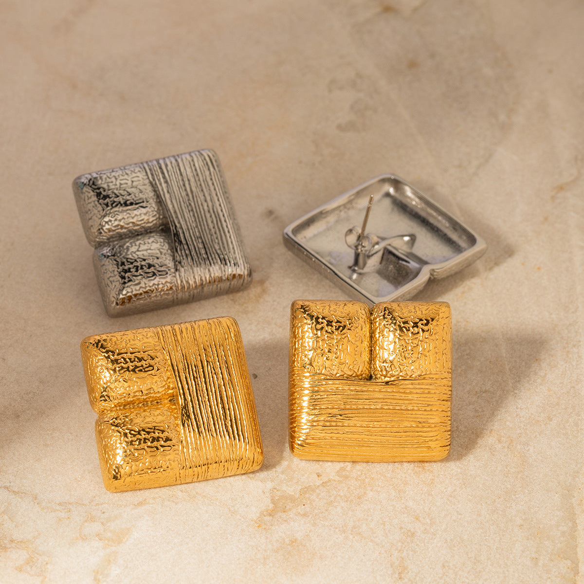 Textured Plated Square Stud Earrings