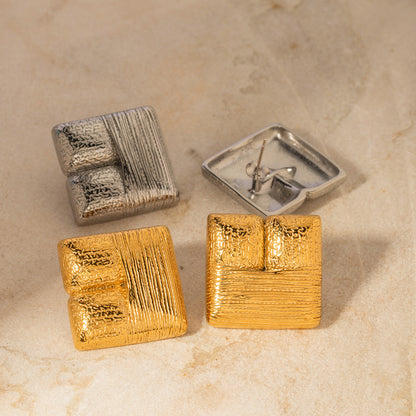 Textured Plated Square Stud Earrings