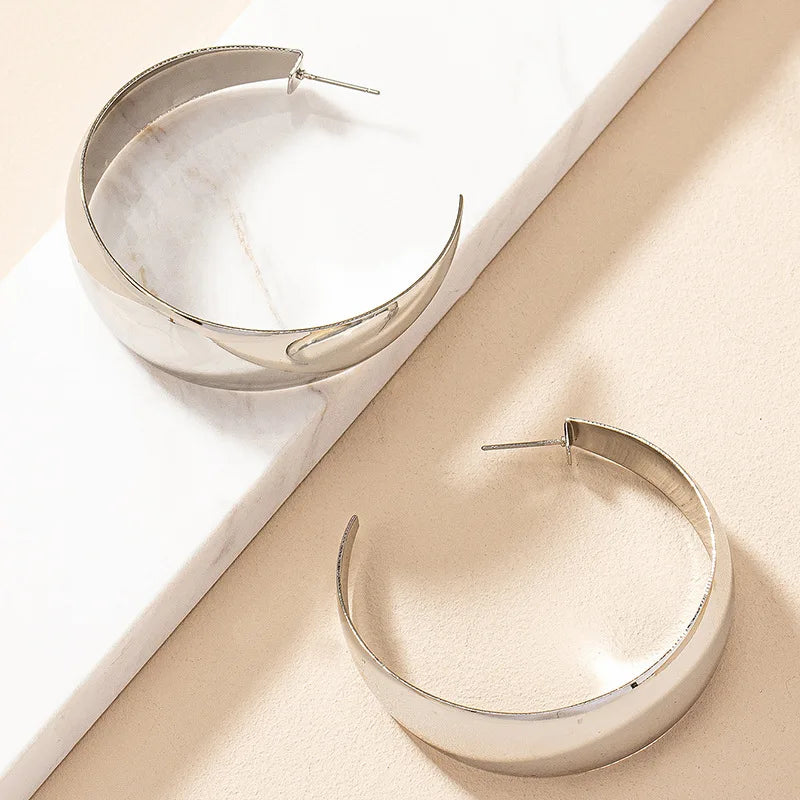 Geometric Smooth Metal Hoop Earrings