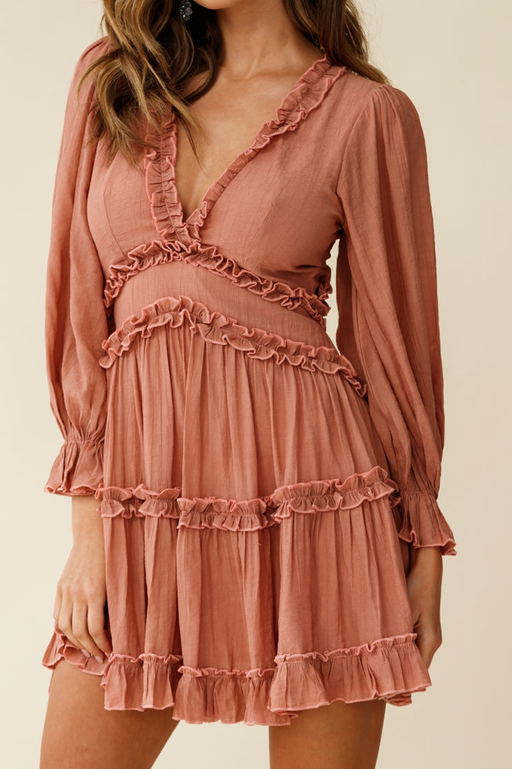 Laney Cutout Back Balloon Sleeve Dress Rose