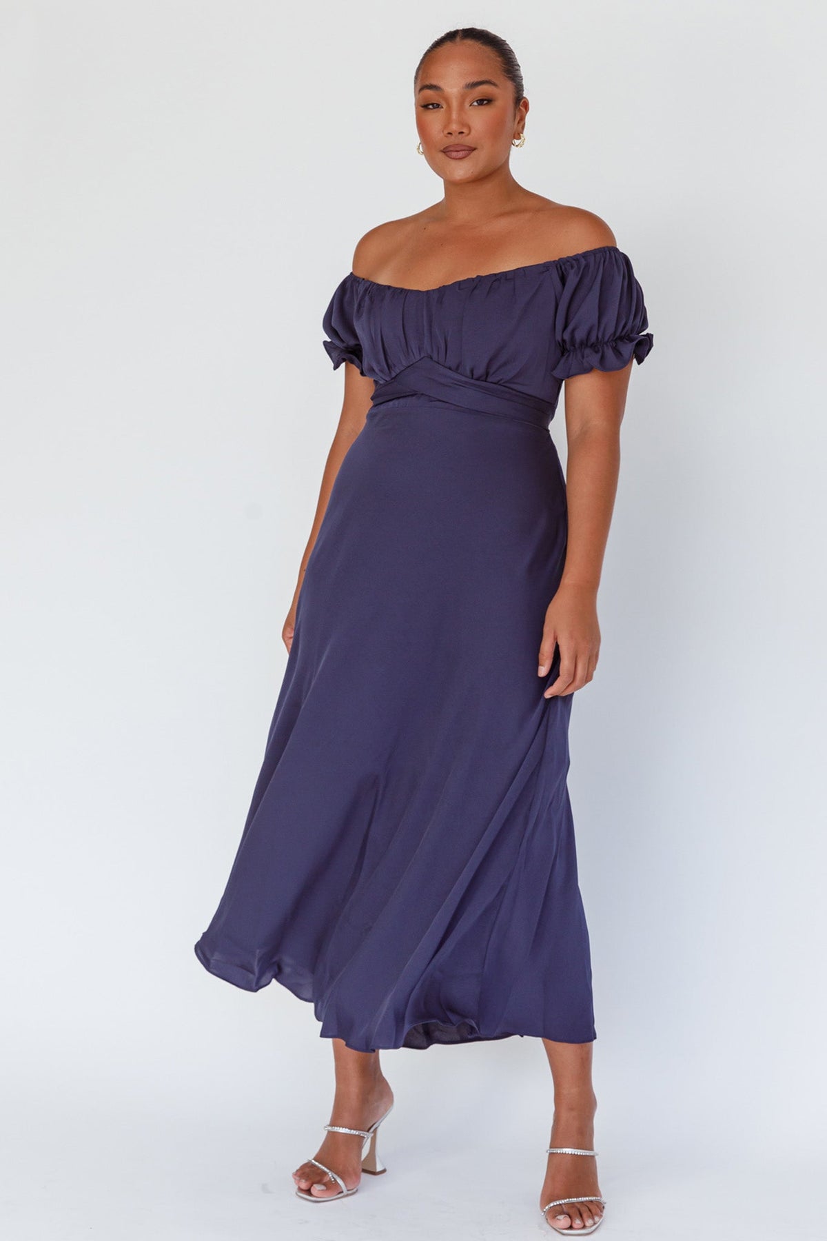 Linka Off-Shoulder Tie Back Midi Dress Navy