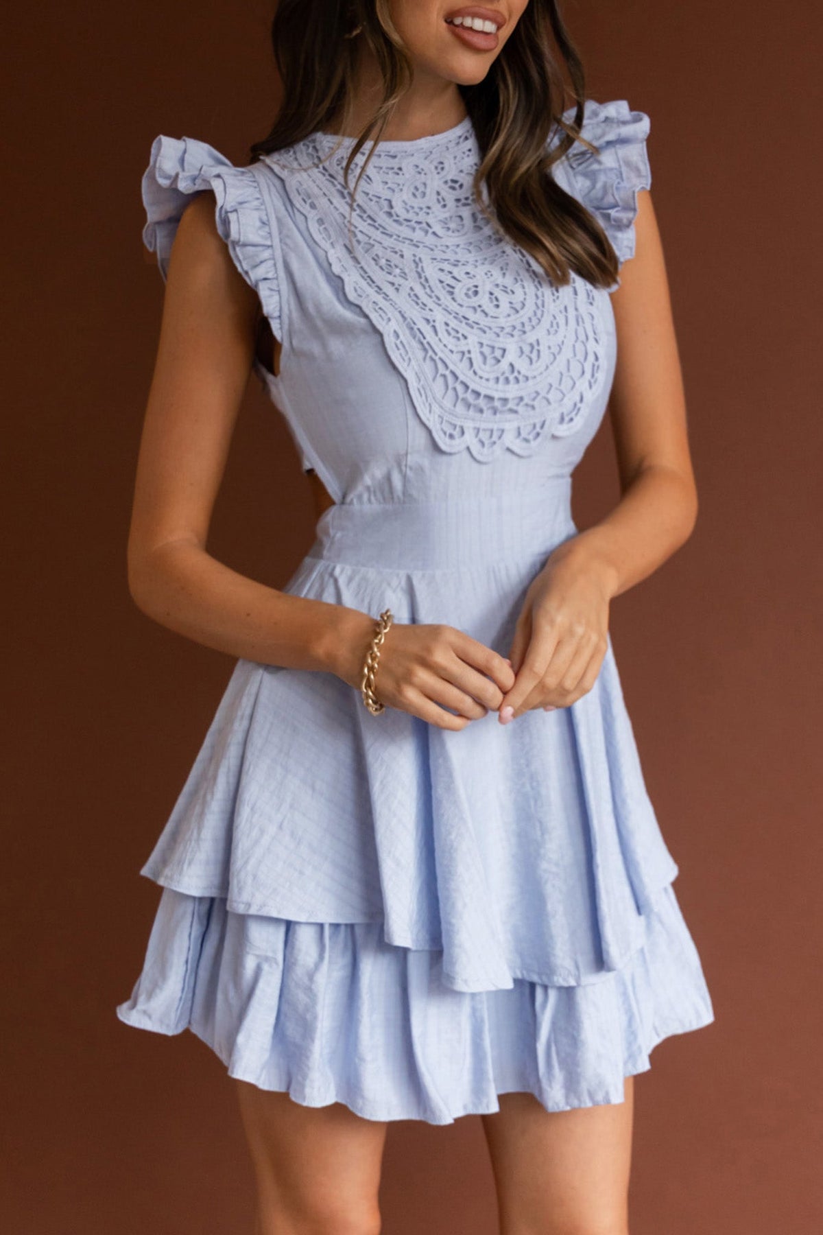 Nellie Lace Bust High Neck Dress Blue