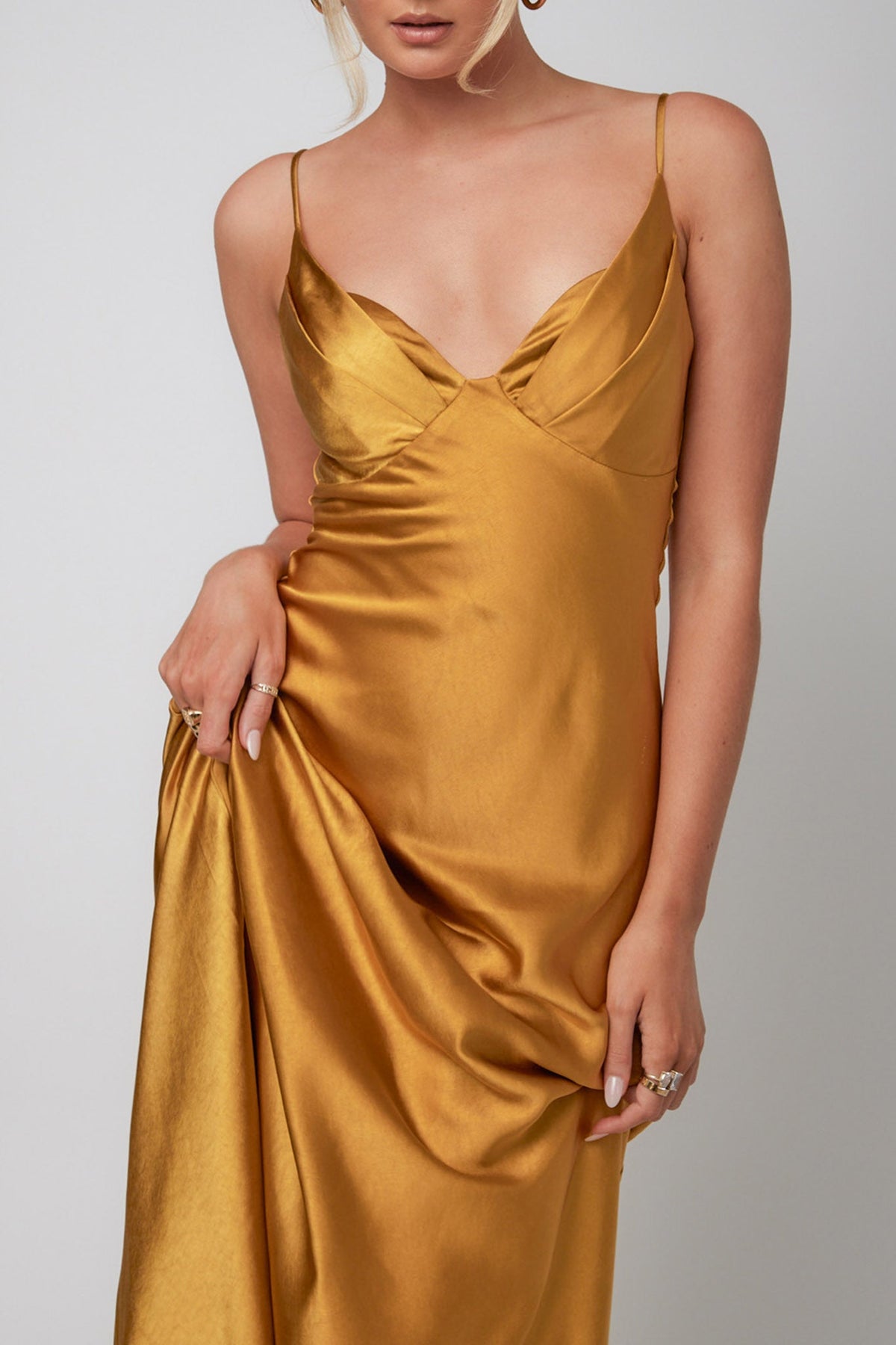 Infinity Pintuck Bust Midi Dress Mustard