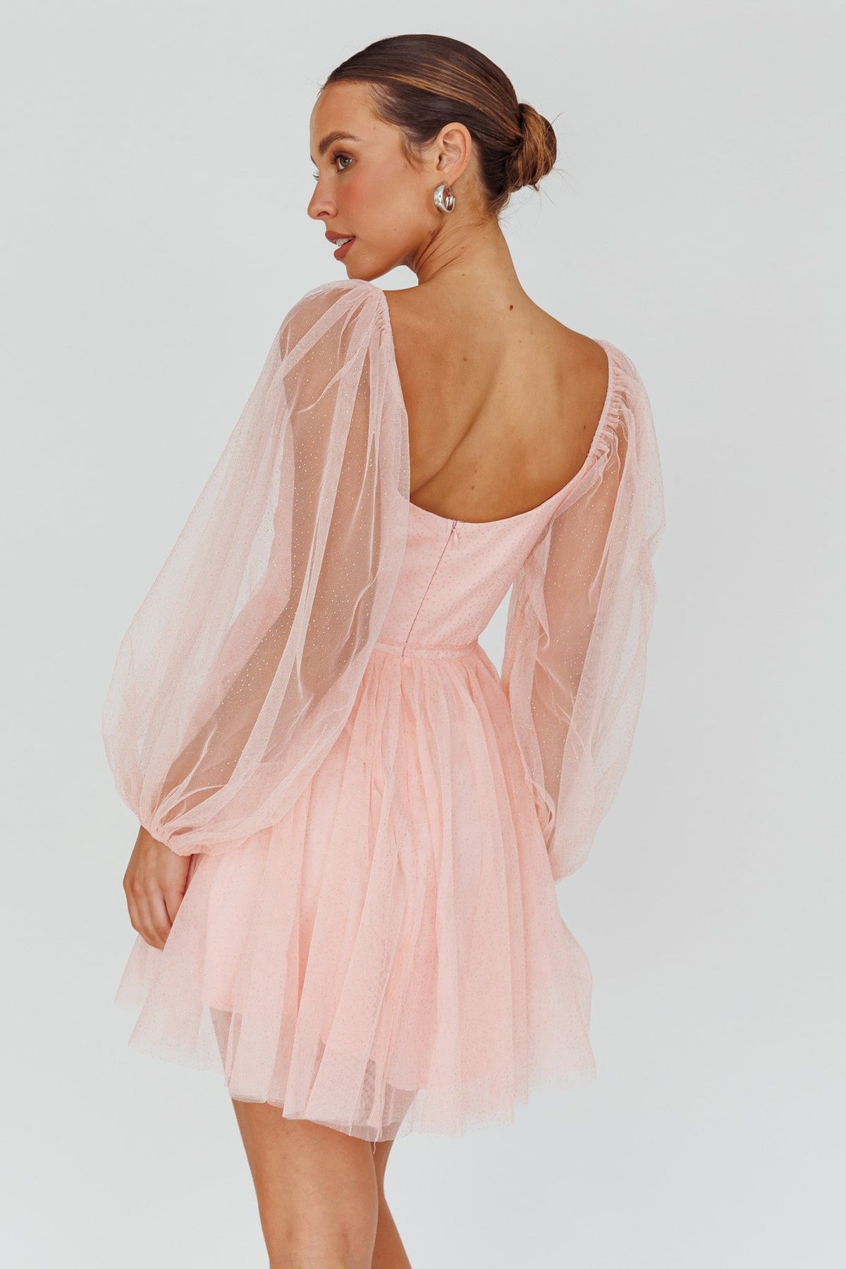 Fairytale Dream Pleat Neckline Mini Dress Sparkle Pink