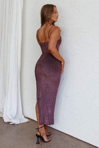 Silver Screen Queen Thigh Split Maxi Dress Purple