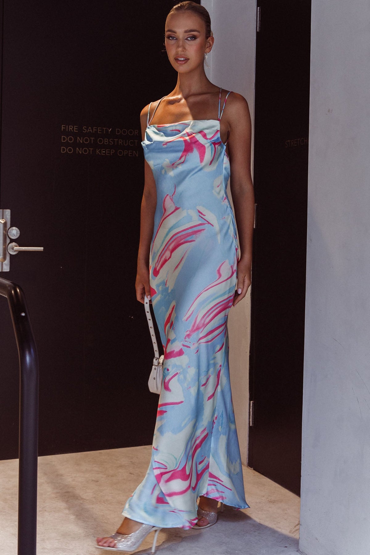 Moment With You Ruched Bust Midi Dress Swirl Blue/White