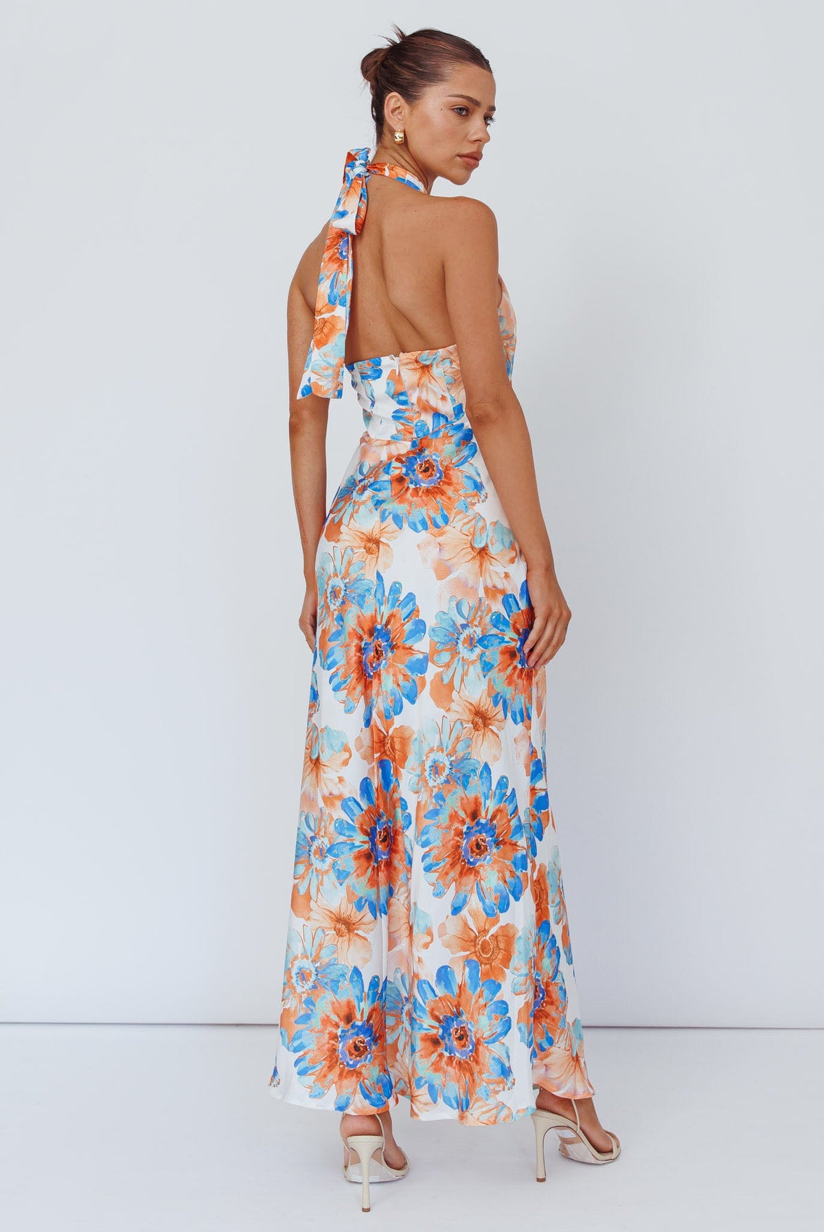 Shana Halterneck Maxi Dress Flowers Blue