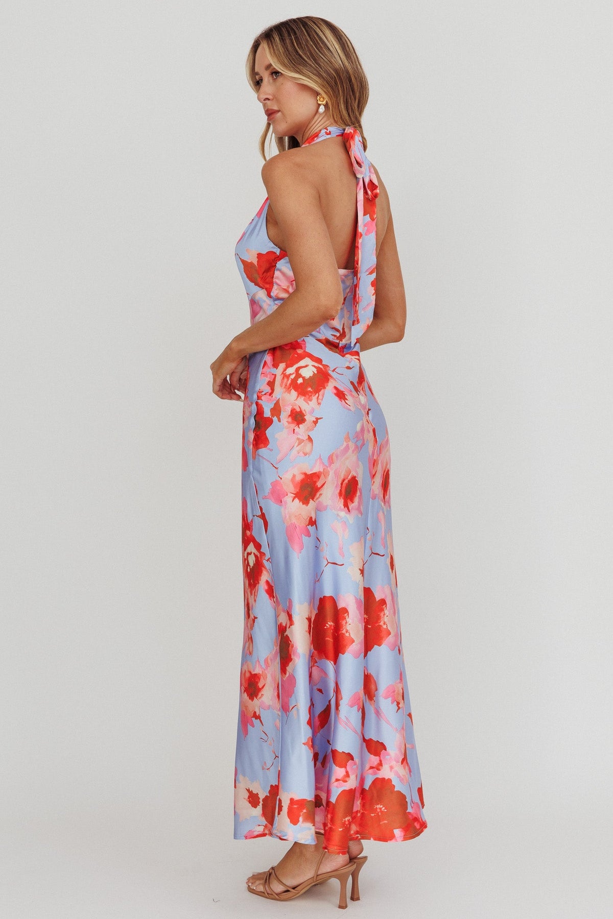 Shana Halterneck Maxi Dress Roses Blue