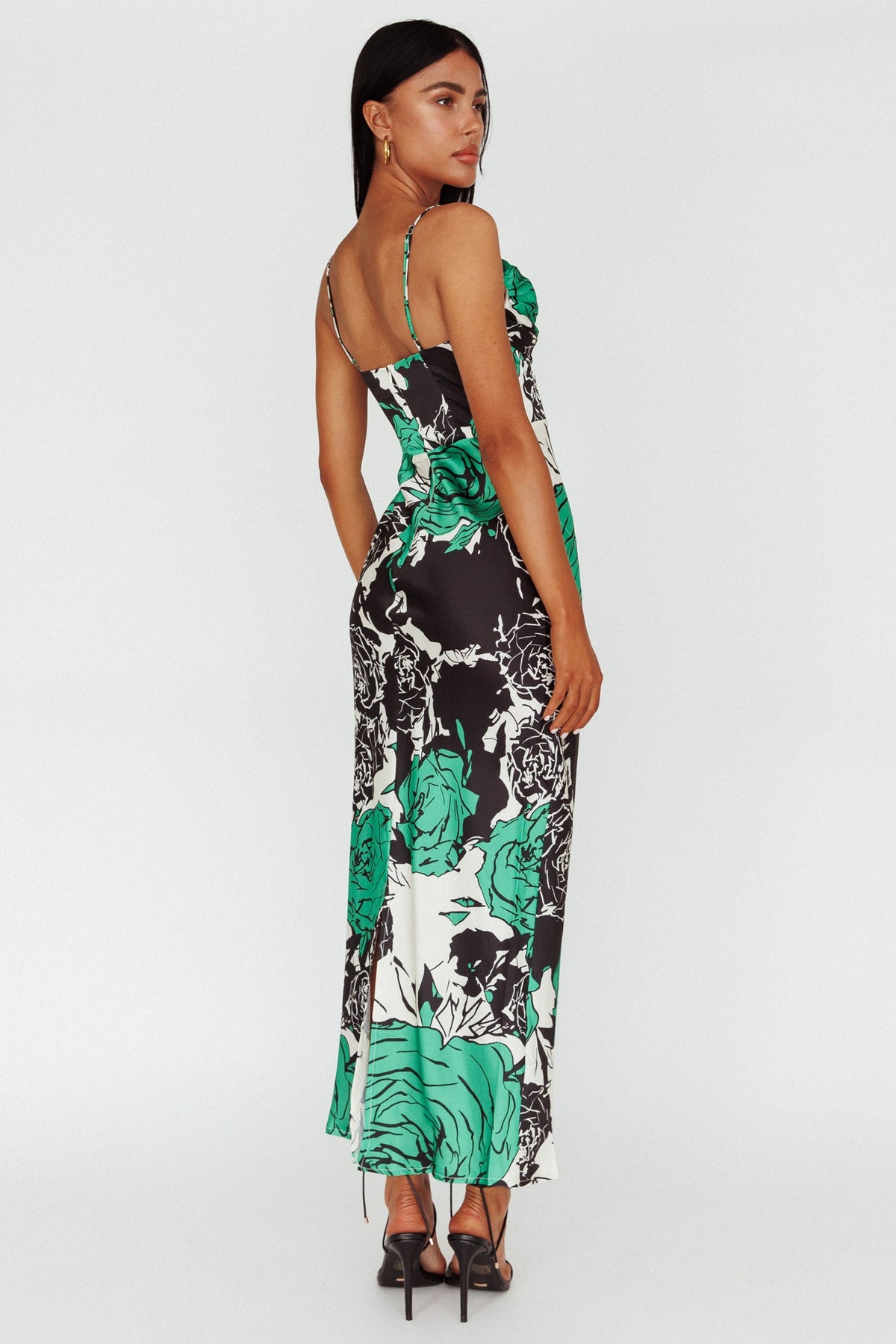 Highland Pleated Bust Midi Dress Floral Green