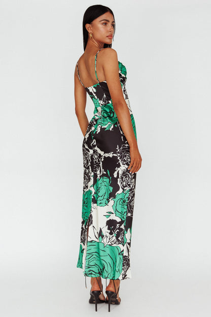 Highland Pleated Bust Midi Dress Floral Green