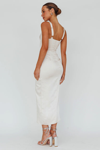 Kristin Knotted Waist Split Midi Dress Champagne