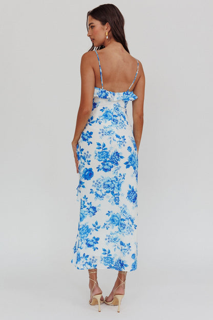 Silvana Frill Trim Maxi Dress Floral Blue
