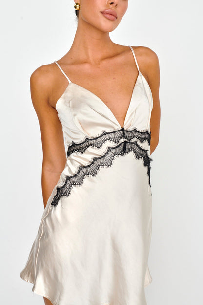 Theriz Lace Trim Cami Mini Dress Champagne