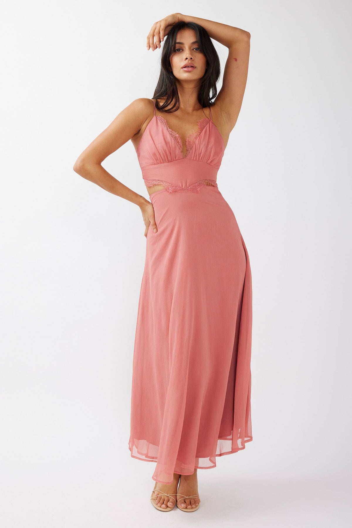 More Love Lace Trim Cut-Out Midi Dress Pink