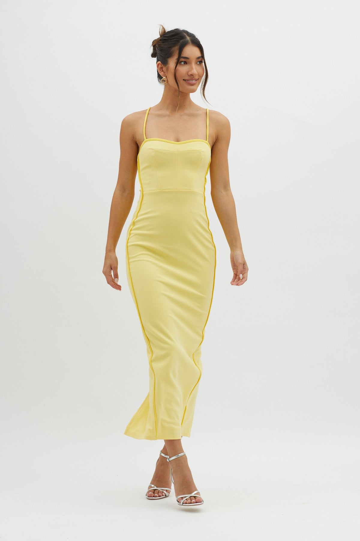 Future Awaits Lace-Up Back Maxi Dress Yellow
