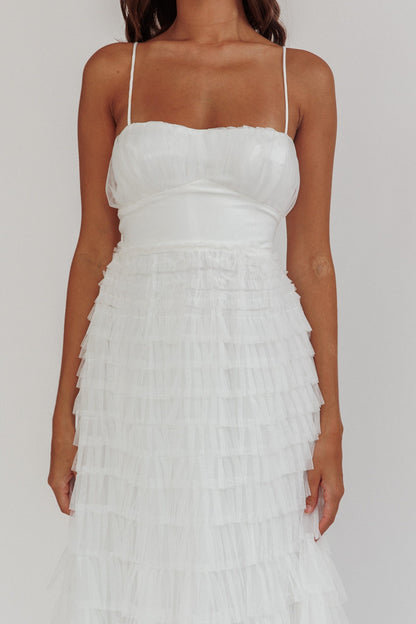 Garden Party Tiered Frill Midi Dress White