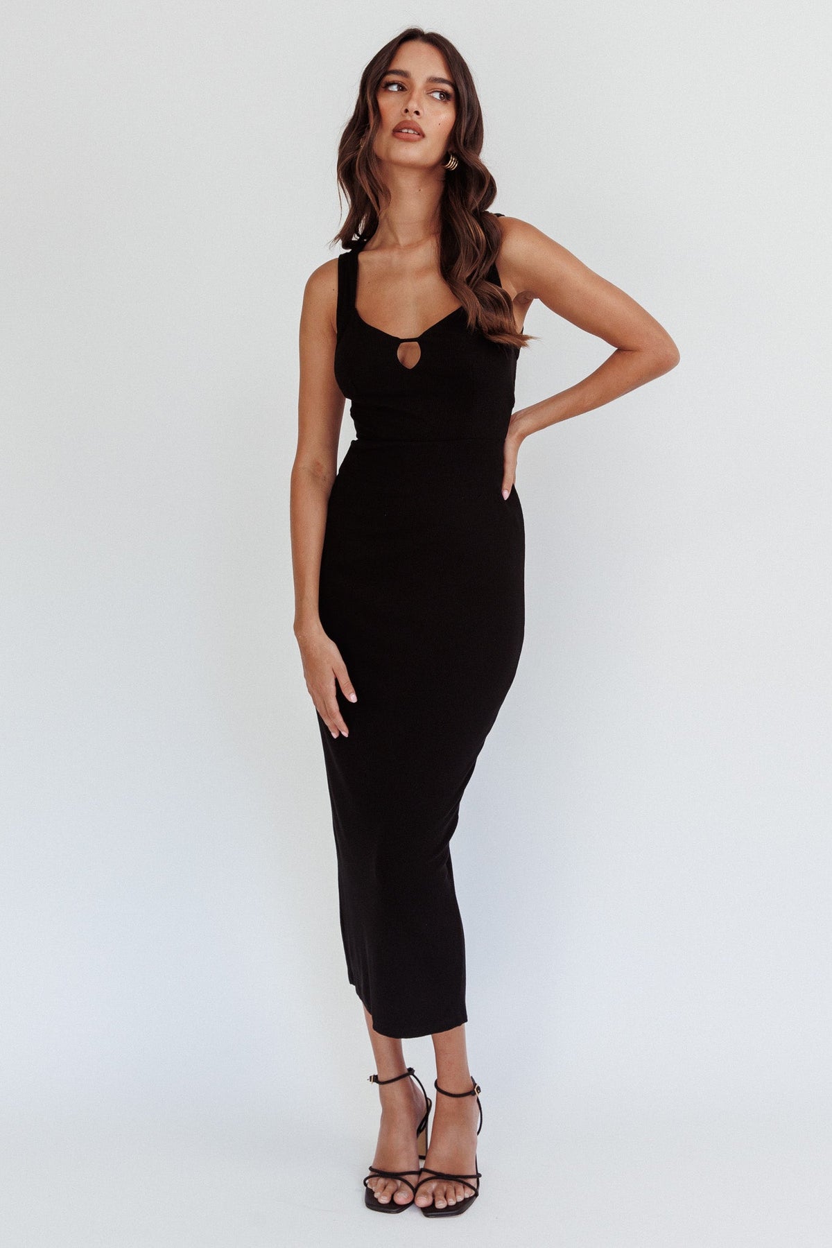 Jennine Lace-Up Back Midi Dress Black