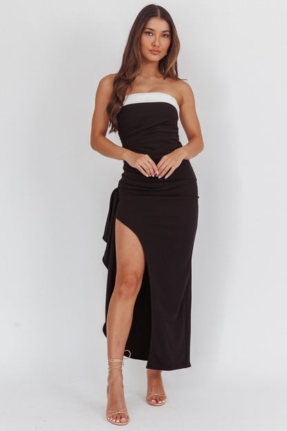 Cha Cha Strapless Thigh Split Dress Contrast Black