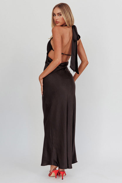 Jaila Mesh Bodice Halter Maxi Dress Black