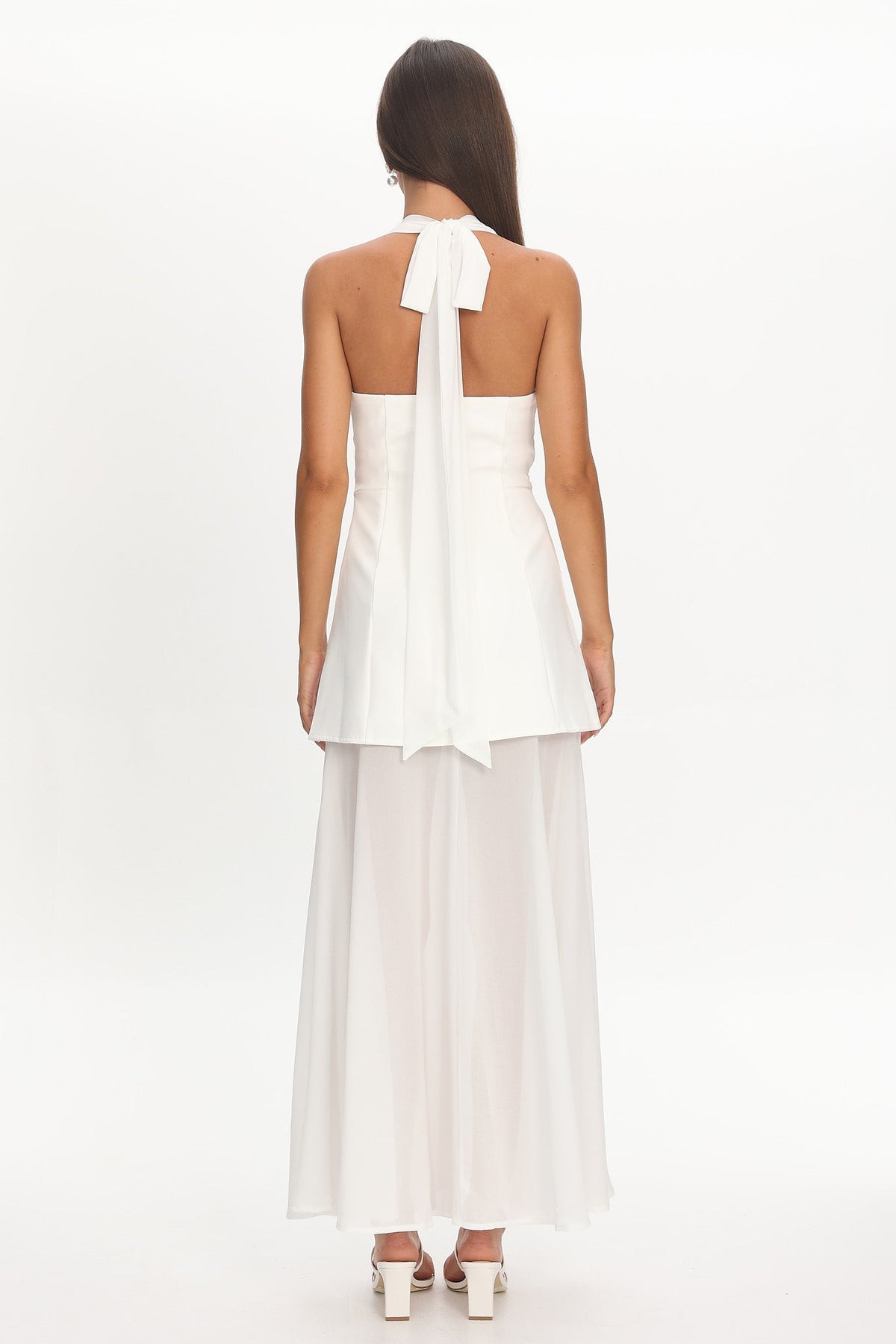 Opulent Halterneck Layered Maxi Dress White