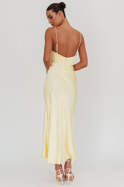 Hold Me Satin Backless Maxi Dress Lemon