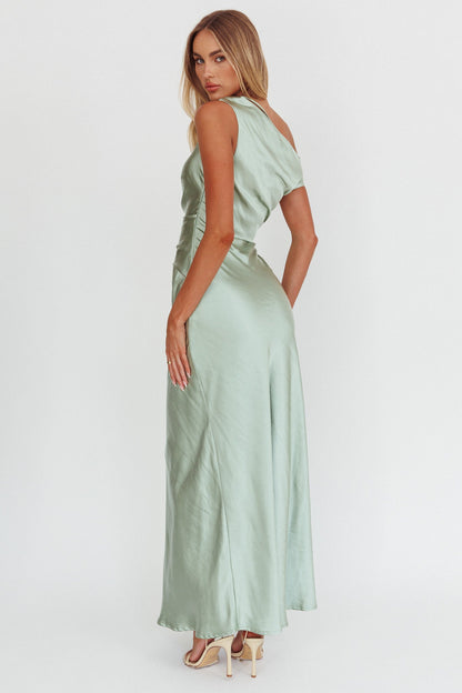 Twilight Asymmetric Neckline Maxi Dress Sage
