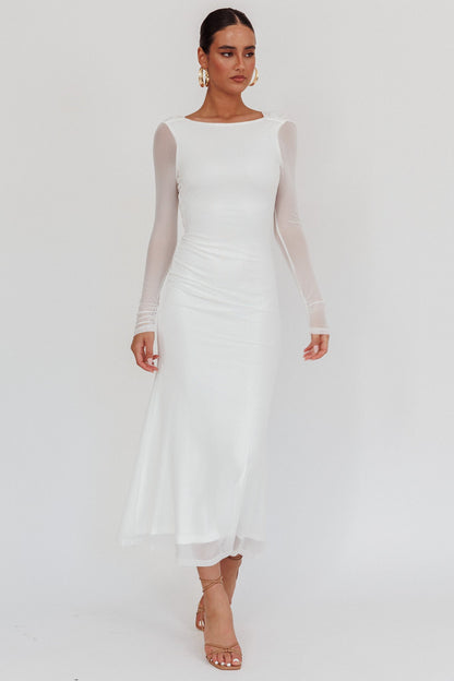 Lustre Open Back Mesh Maxi Dress White